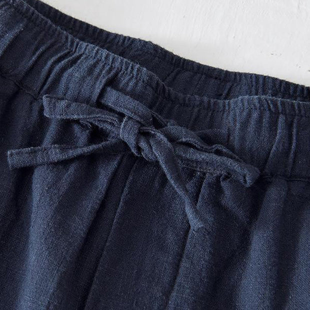 Buddha Stones Summer Solid Color Drawstring Elastic Waist Men's Cotton Linen Shorts With Pockets - image 29