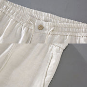 Buddha Stones Summer Solid Color Drawstring Button Design Men's Linen Shorts With Pockets - image 9