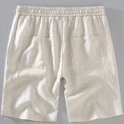 Buddha Stones Summer Solid Color Drawstring Button Design Men's Linen Shorts With Pockets - image 4