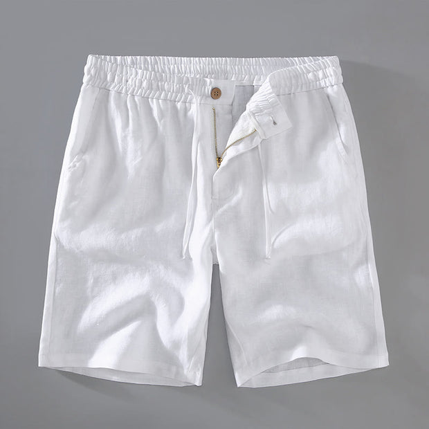 Buddha Stones Summer Solid Color Drawstring Button Design Men's Linen Shorts With Pockets - White - US/UK/AU42，EU52 (3XL) - image 2