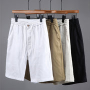 Buddha Stones Summer Solid Color Drawstring Button Design Men's Linen Shorts With Pockets - image 14