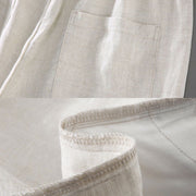 Buddha Stones Summer Solid Color Drawstring Button Design Men's Linen Shorts With Pockets - image 8