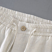 Buddha Stones Summer Solid Color Drawstring Button Design Men's Linen Shorts With Pockets - image 5