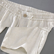 Buddha Stones Summer Solid Color Drawstring Button Design Men's Linen Shorts With Pockets - image 7