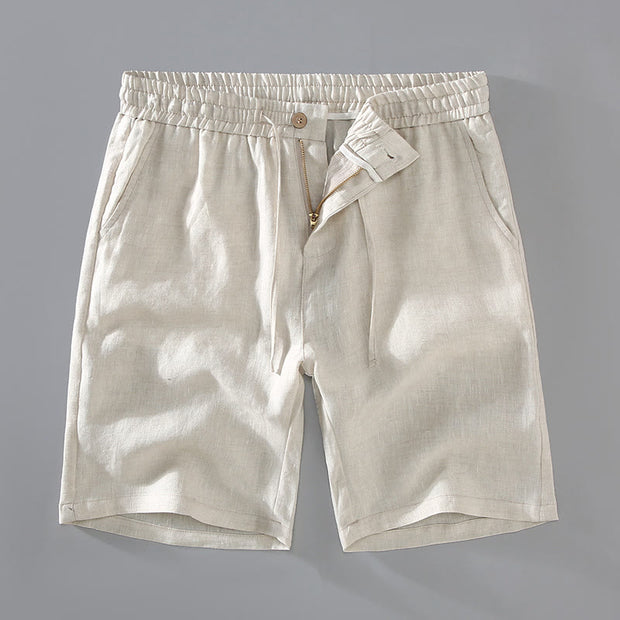 Buddha Stones Summer Solid Color Drawstring Button Design Men's Linen Shorts With Pockets - Linen - US/UK/AU42，EU52 (3XL) - image 3