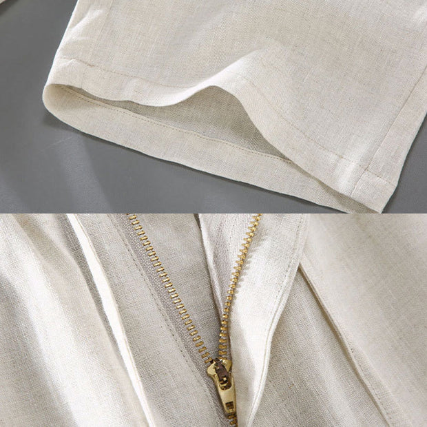 Buddha Stones Summer Solid Color Drawstring Button Design Men's Linen Shorts With Pockets - image 10