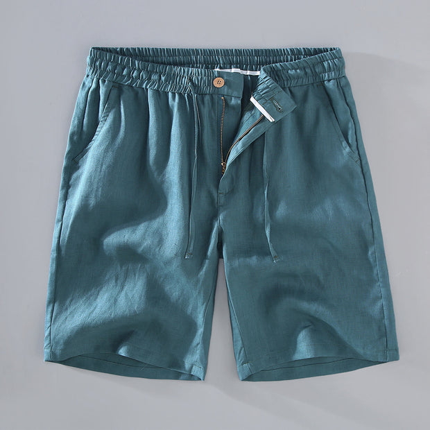 Buddha Stones Summer Solid Color Drawstring Button Design Men's Linen Shorts With Pockets - DarkCyan - US/UK/AU42，EU52 (3XL) - image 12
