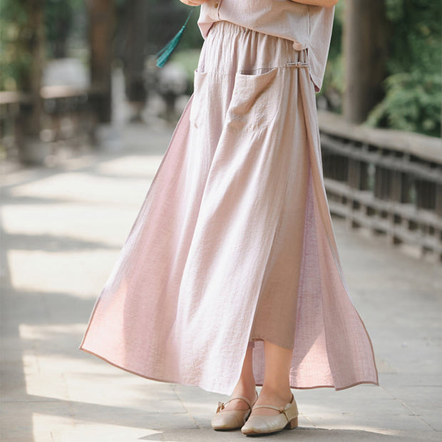 Buddha Stones 2Pcs Buttons Shirt Top Skirt With Pockets Meditation Cotton Clothing Women's Set - image 8