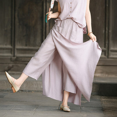 Buddha Stones 2Pcs Buttons Shirt Top Skirt With Pockets Meditation Cotton Clothing Women's Set - RosyBrown Skirt - US8-10，UK/AU12-14，EU40-42 (2XL) - image 1