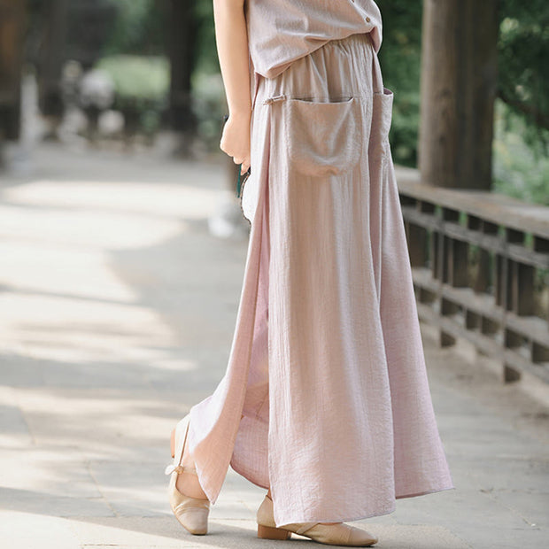 Buddha Stones 2Pcs Buttons Shirt Top Skirt With Pockets Meditation Cotton Clothing Women's Set - image 5