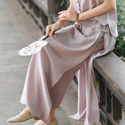 Buddha Stones 2Pcs Buttons Shirt Top Skirt With Pockets Meditation Cotton Clothing Women's Set - image 9