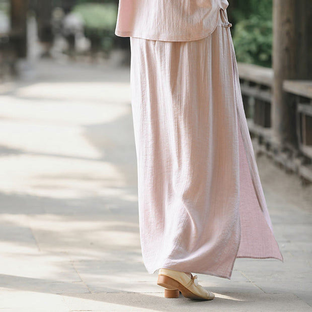 Buddha Stones 2Pcs Buttons Shirt Top Skirt With Pockets Meditation Cotton Clothing Women's Set - image 7