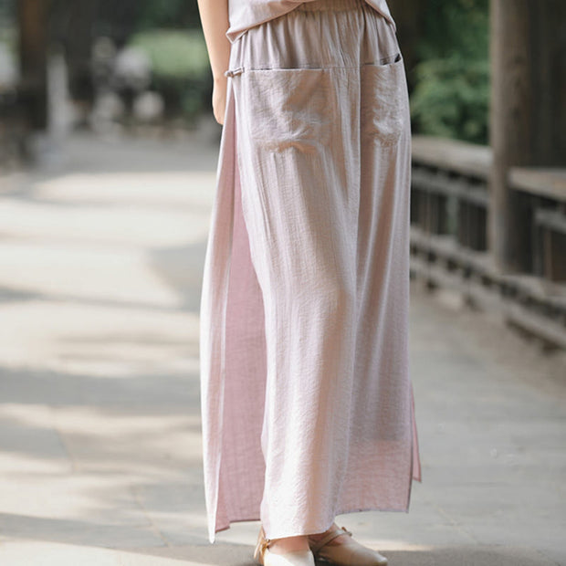 Buddha Stones 2Pcs Buttons Shirt Top Skirt With Pockets Meditation Cotton Clothing Women's Set - image 6