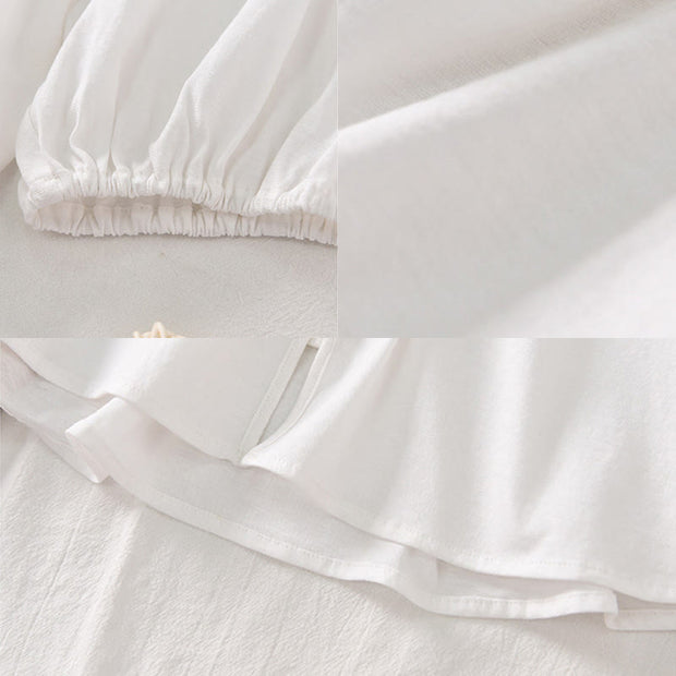 Buddha Stones Summer Pure Color Chinese Frog-Button V-Neck Cotton Linen Women's Shirt - image 22