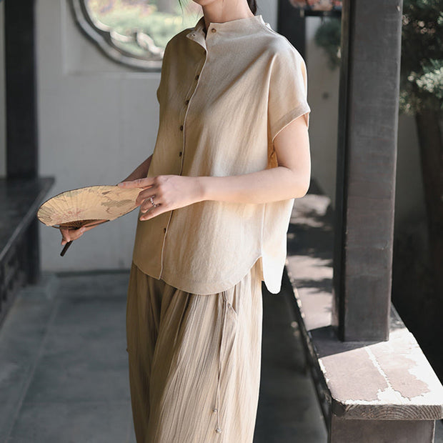 Buddha Stones Button Vintage Buttons Design Stand Collar Cotton Women's Shirt - image 14