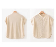 Buddha Stones Button Vintage Buttons Design Stand Collar Cotton Women's Shirt - image 21