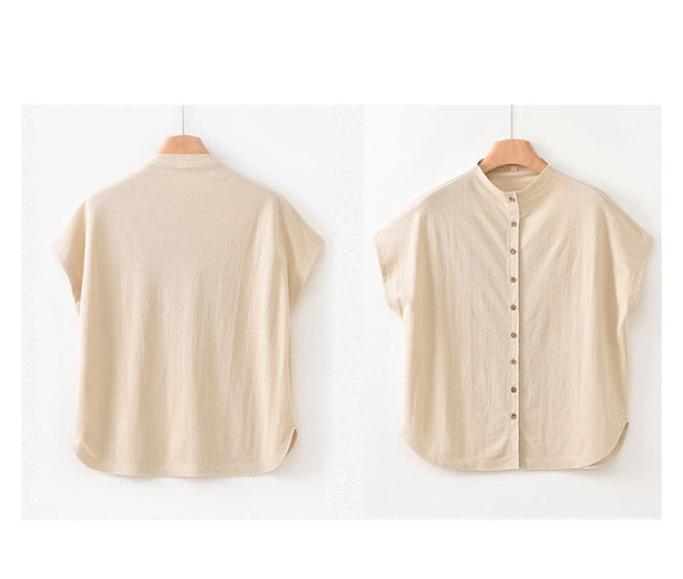 Buddha Stones Button Vintage Buttons Design Stand Collar Cotton Women's Shirt - image 21