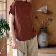 Buddha Stones Button Vintage Buttons Design Stand Collar Cotton Women's Shirt - image 7