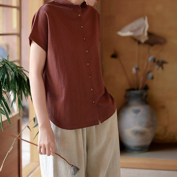 Buddha Stones Button Vintage Buttons Design Stand Collar Cotton Women's Shirt - image 7