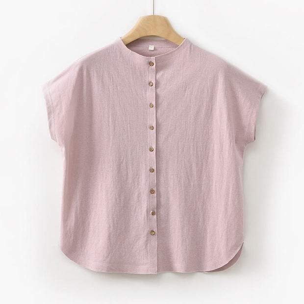 Buddha Stones Button Vintage Buttons Design Stand Collar Cotton Women's Shirt - Pink - US8-10，UK/AU12-14，EU40-42 (2XL) - image 22