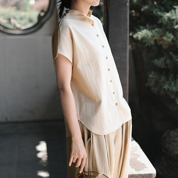 Buddha Stones Button Vintage Buttons Design Stand Collar Cotton Women's Shirt - image 13