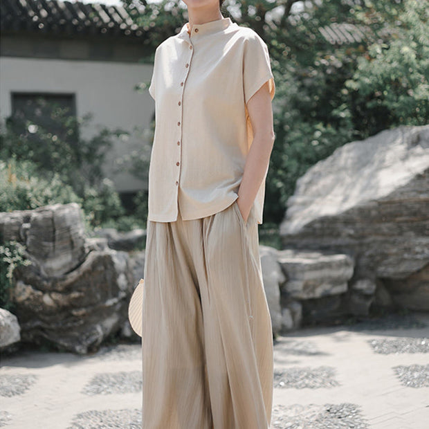 Buddha Stones Button Vintage Buttons Design Stand Collar Cotton Women's Shirt - image 15