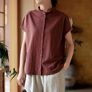 Buddha Stones Button Vintage Buttons Design Stand Collar Cotton Women's Shirt - image 2