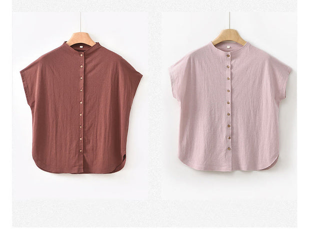 Buddha Stones Button Vintage Buttons Design Stand Collar Cotton Women's Shirt - image 23