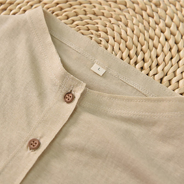 Buddha Stones Button Vintage Buttons Design Stand Collar Cotton Women's Shirt - image 18
