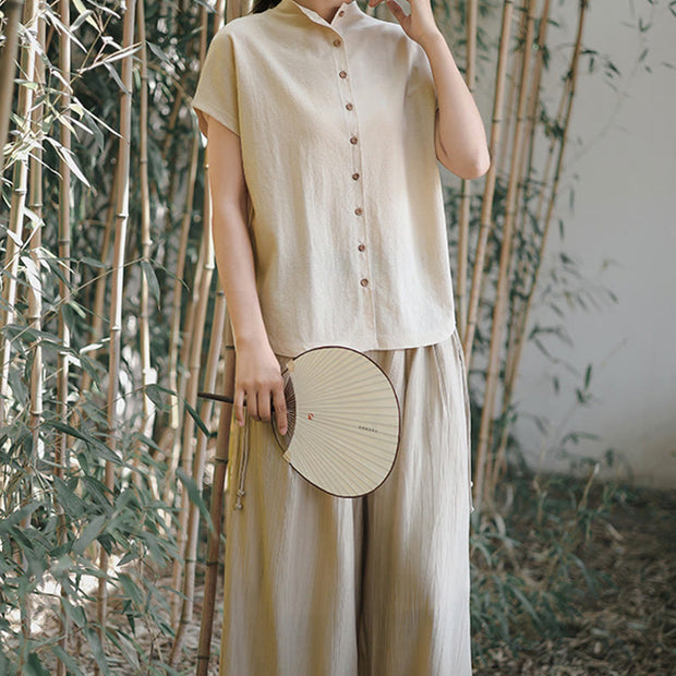 Buddha Stones Button Vintage Buttons Design Stand Collar Cotton Women's Shirt - image 17