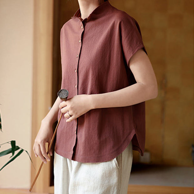 Buddha Stones Button Vintage Buttons Design Stand Collar Cotton Women's Shirt - image 5