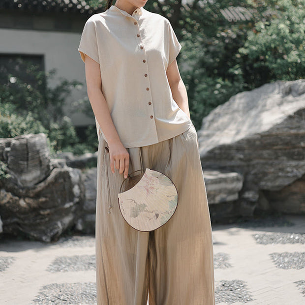 Buddha Stones Button Vintage Buttons Design Stand Collar Cotton Women's Shirt - image 16