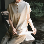 Buddha Stones Button Vintage Buttons Design Stand Collar Cotton Women's Shirt - image 11