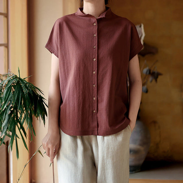 Buddha Stones Button Vintage Buttons Design Stand Collar Cotton Women's Shirt - image 4