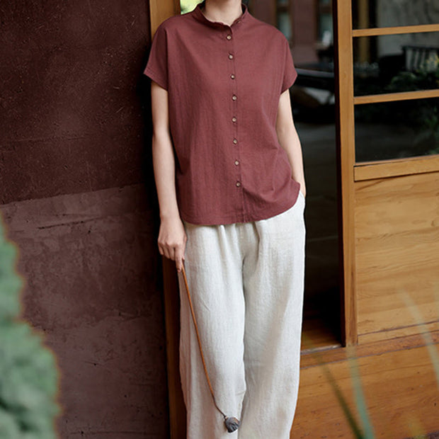 Buddha Stones Button Vintage Buttons Design Stand Collar Cotton Women's Shirt - image 8