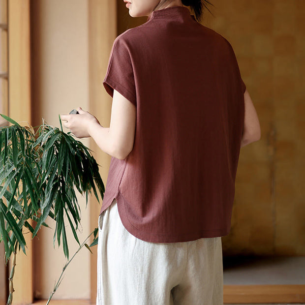 Buddha Stones Button Vintage Buttons Design Stand Collar Cotton Women's Shirt - image 6