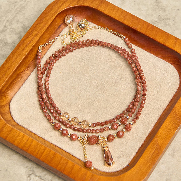 Buddha Stones Natural 2mm Goldstone Beads Positive Multi Layer Bracelet - image 3