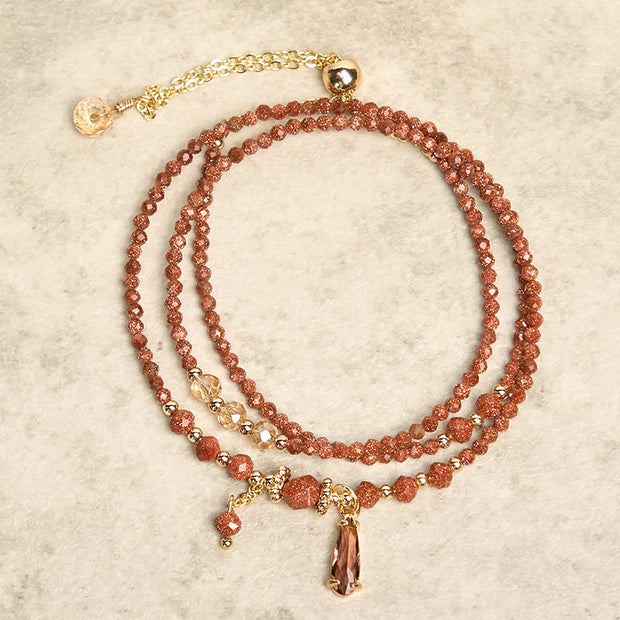 Buddha Stones Natural 2mm Goldstone Beads Positive Multi Layer Bracelet - image 2