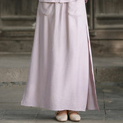 Buddha Stones 2Pcs Buttons Shirt Top Skirt With Pockets Meditation Cotton Clothing Women's Set - RosyBrown Skirt - US8-10，UK/AU12-14，EU40-42 (2XL) - image 11