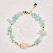 Buddha Stones Natural Irregular Aquamarine Cute Cat Healing Bracelet - image 2