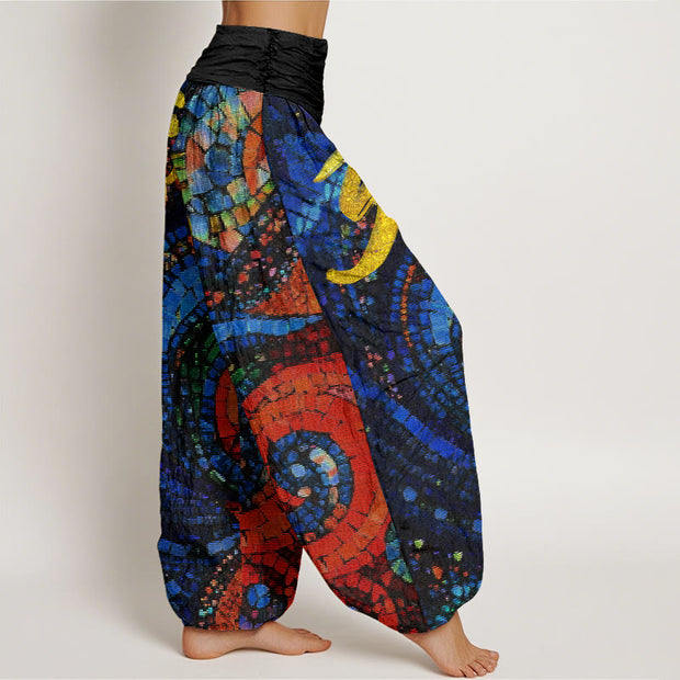 Buddha Stones Casual Golden Om Symbol Mosaic Pattern Women's Elastic Waist Harem Pants - image 3