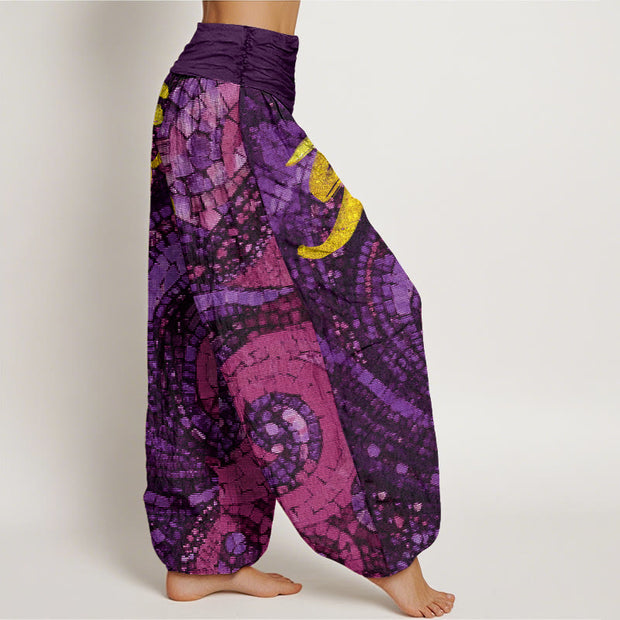 Buddha Stones Casual Golden Om Symbol Mosaic Pattern Women's Elastic Waist Harem Pants - image 8