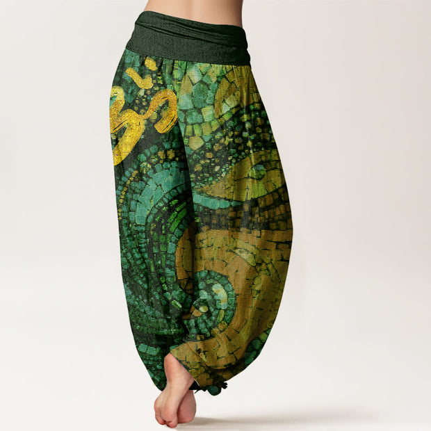 Buddha Stones Casual Golden Om Symbol Mosaic Pattern Women's Elastic Waist Harem Pants - image 10