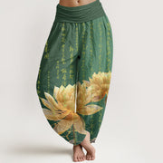 Buddha Stones Casual Lotus Calligraphy Pattern Women's Elastic Waist Harem Pants - SeaGreen - US22，UK/AU26，EU54 (6XL) - image 1