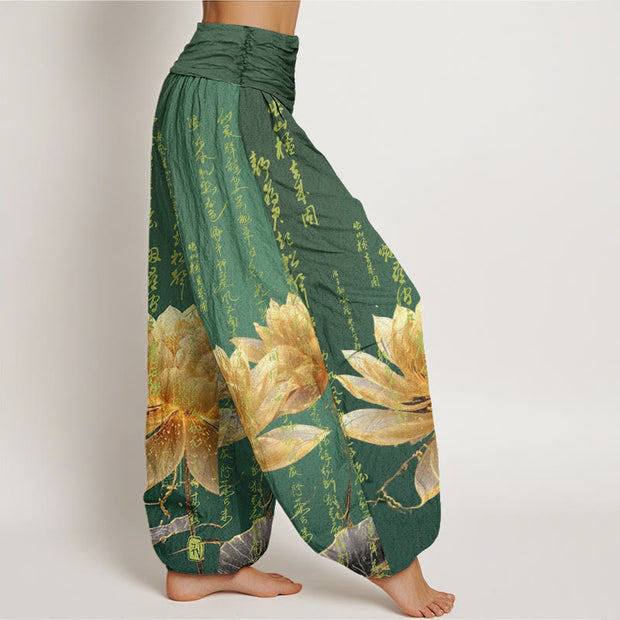 Buddha Stones Casual Lotus Calligraphy Pattern Women's Elastic Waist Harem Pants - image 3