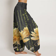 Buddha Stones Casual Lotus Calligraphy Pattern Women's Elastic Waist Harem Pants - image 8