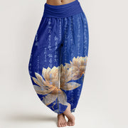Buddha Stones Casual Lotus Calligraphy Pattern Women's Elastic Waist Harem Pants - Blue - US22，UK/AU26，EU54 (6XL) - image 9