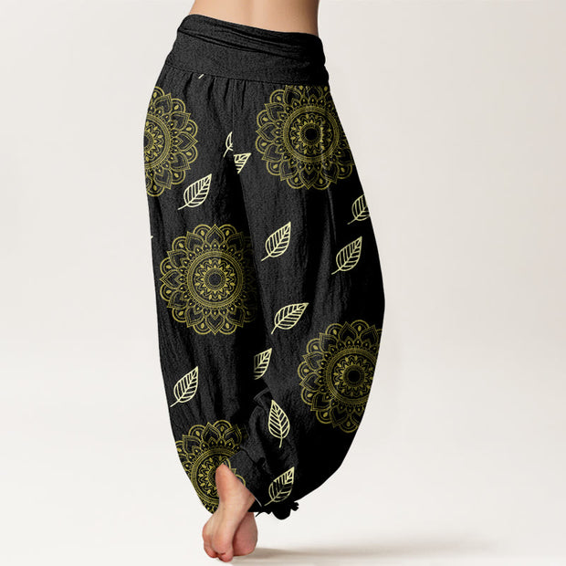 Buddha Stones Casual Mandala Leaves Pattern Women's Elastic Waist Harem Pants - image 2