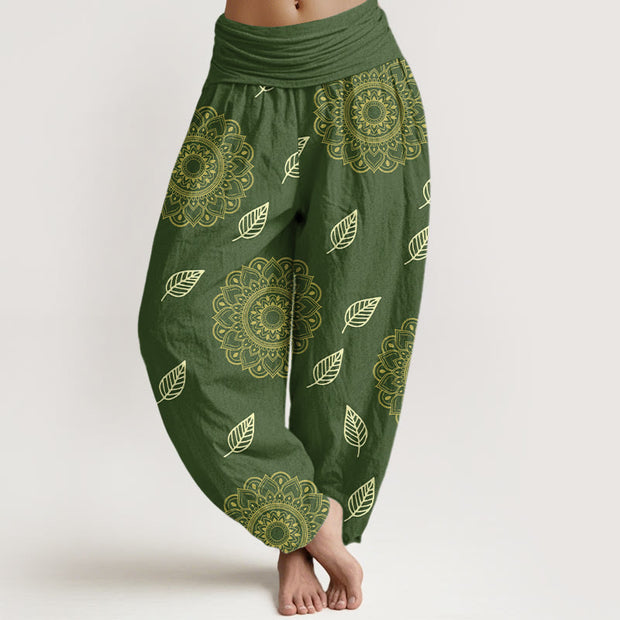 Buddha Stones Casual Mandala Leaves Pattern Women's Elastic Waist Harem Pants - Green - US22，UK/AU26，EU54 (6XL) - image 6