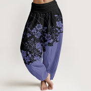 Buddha Stones Contrasting Colored Flower Line Leave Pattern Women's Elastic Waist Harem Pants - BlueViolet - US22，UK/AU26，EU54 (6XL) - image 6